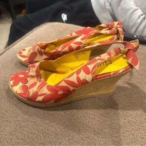 Y2K Mudd Red Floral‎ Wedge Sandals with bow beach vibes, summer